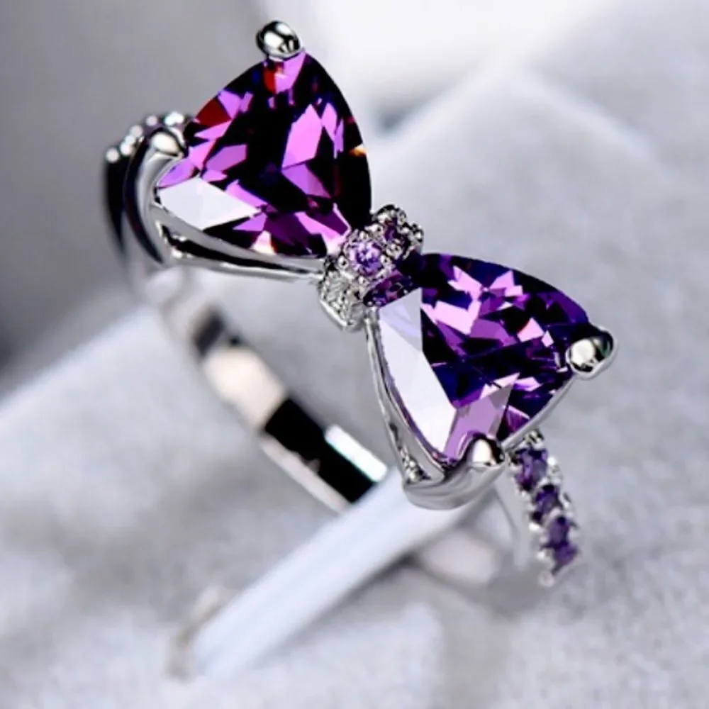 ✨💜 Cute  Bow Knot Purple Zircon Ring ✨ 💜 ✨